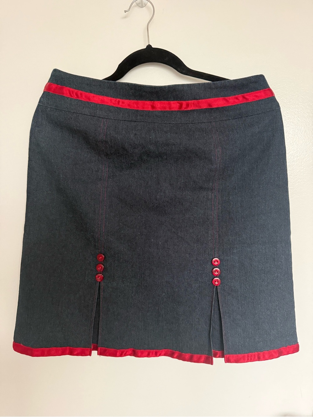 Black Mini Skirt with Red Trim and Button Detail